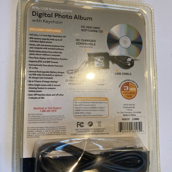 Digital Photo Album With keychain 8Mb/ USB Rechargeable - Picture 7 of 10